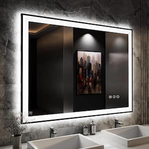 48 in. W x 36 in. H Rectangular Space Aluminum Framed Dual Lights Anti-Fog Wall Bathroom Vanity Mirror in Tempered Glass