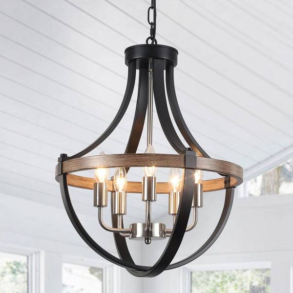 16.5 in. 5-Light Black/Brown/Nickel Industrial Bowl Candle Chandeliers Vintage Metal Pendant for Restaurant Corridor Bar
