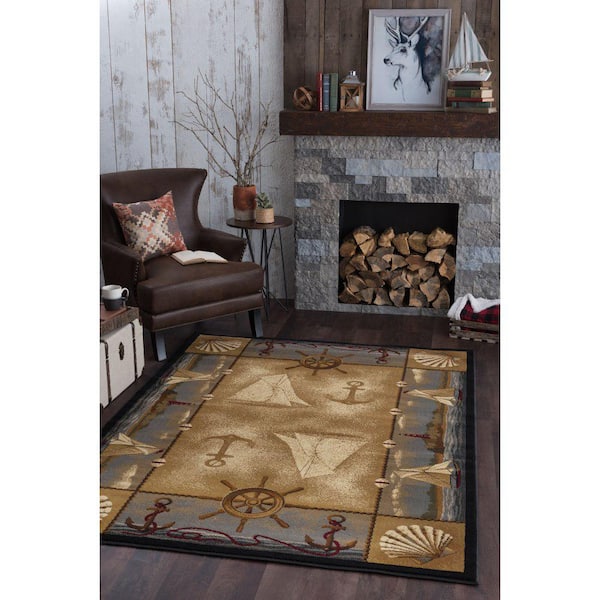 Contemporary 4x6 Area Rug (4' x 5'3'') Abstract Gold, Gold Indoor Rectangle  Easy to Clean 