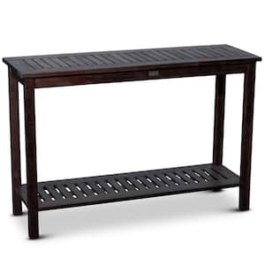 32 in. H Espresso Rectangle Wood Outdoor Side Table Living Eucalyptus Console Table with Shelves
