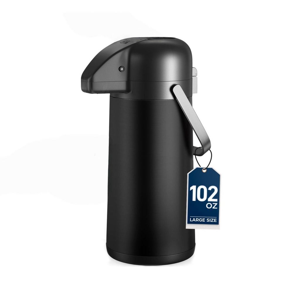 102 oz. Black Stainless Steel Insulated Airpot Coffee Dispenser with Pump and Rotatable Base for Hot and Cold Beverages
