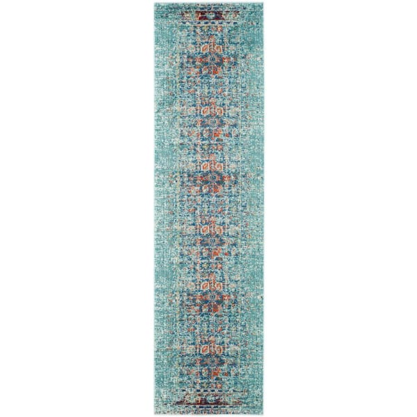 SAFAVIEH Monaco Blue/Multi 2 ft. x 8 ft. Distressed Floral Border Runner Rug