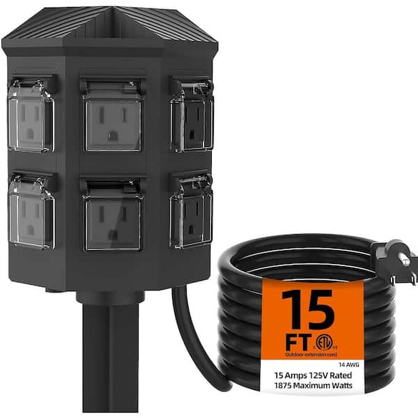 15 ft. Power Strip Extension Cord 6-Outlets 15Amp/1875-Watt Grounded for Outdoor