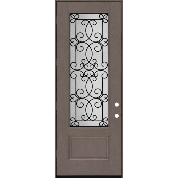 Steves & Sons Regency 36 in. x 96 in. 3/4Lite Georgian Decorative Glass RHOS Ashwood Mahogany Fiberglass Prehung Front Door