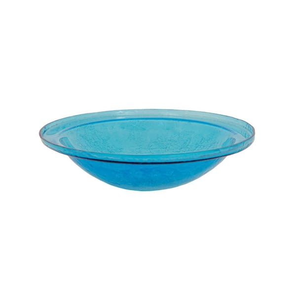 Reflective Crackle Glass Birdbath Bowl, 12.5 in. dia. Teal Blue