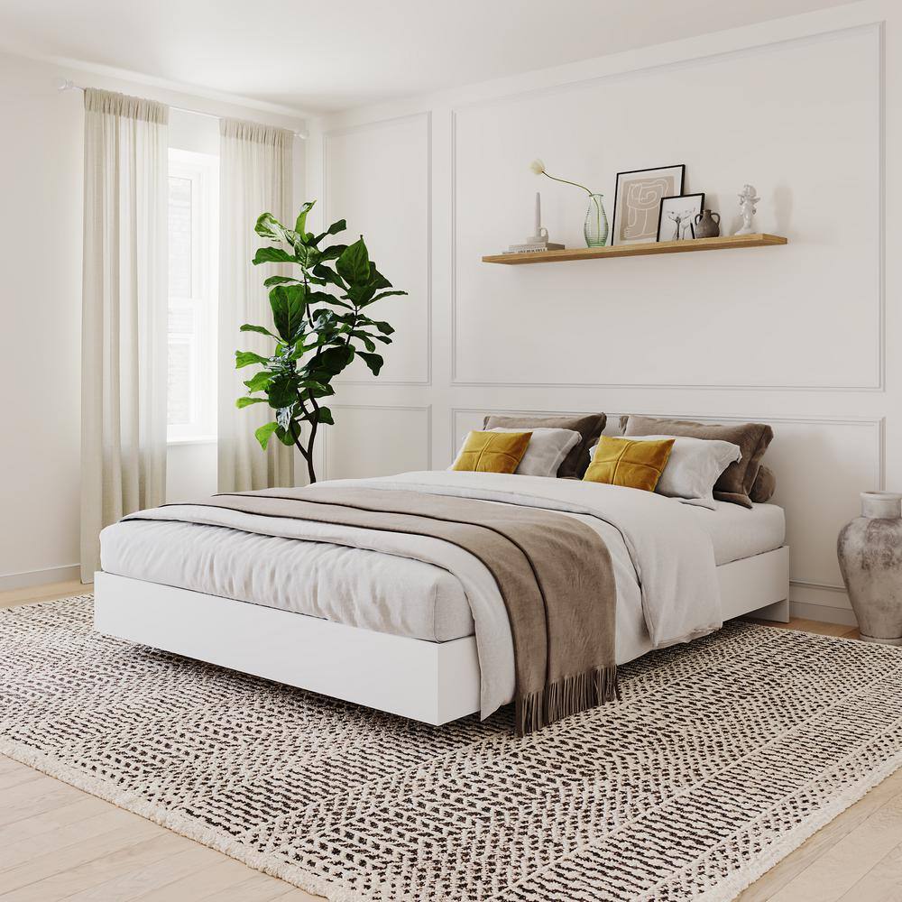 Aerial White Full/Double Floating Platform Bed with Wood Frame