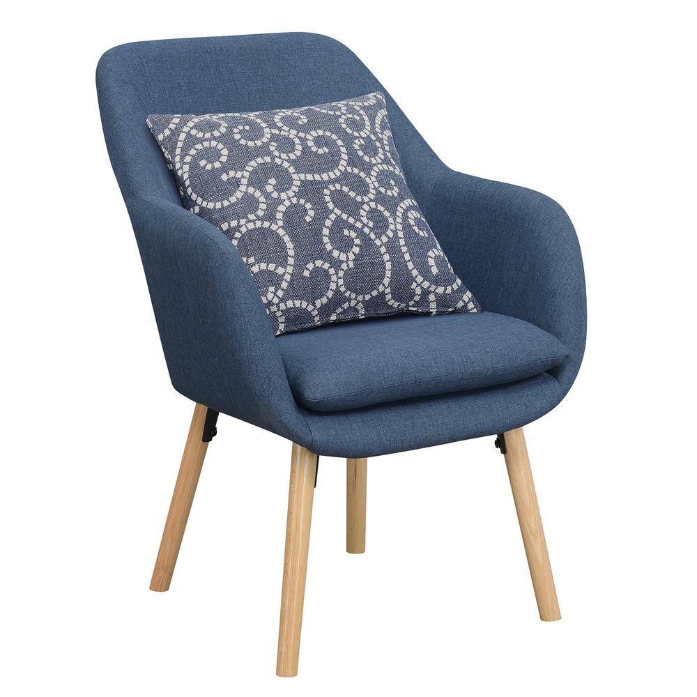 Denim Blue Velvet Wingback Accent Chair with Oak Legs