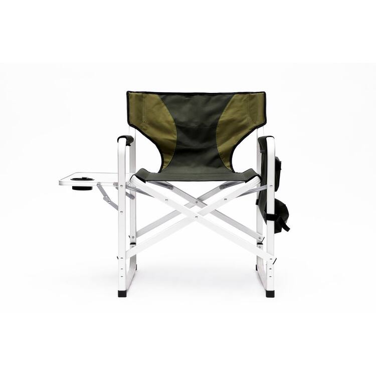 WTVWTV Aluminum Outdoor Green Folding Camping Chair. Attached Side Table and Storage Pockets Convenient and Portable