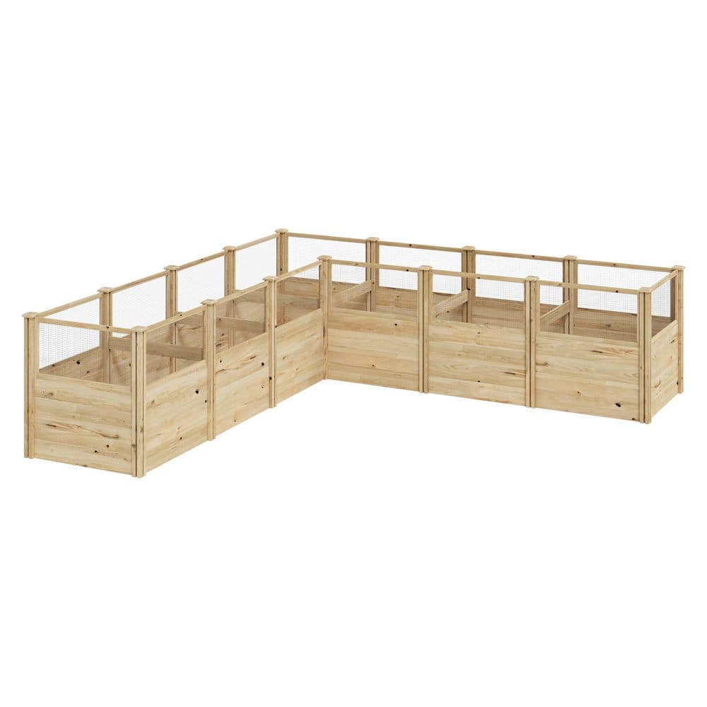 Garden 95.3 in. L x 95.3 in. W x 34.2 in. H Natural Cedar Wood L-Shaped Outdoor Floor Planter Set with Mesh Fencing price history on PriceWatchPro