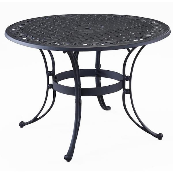 HOMESTYLES Sanibel Black 48 in. Round Cast Aluminum Outdoor Dining Table