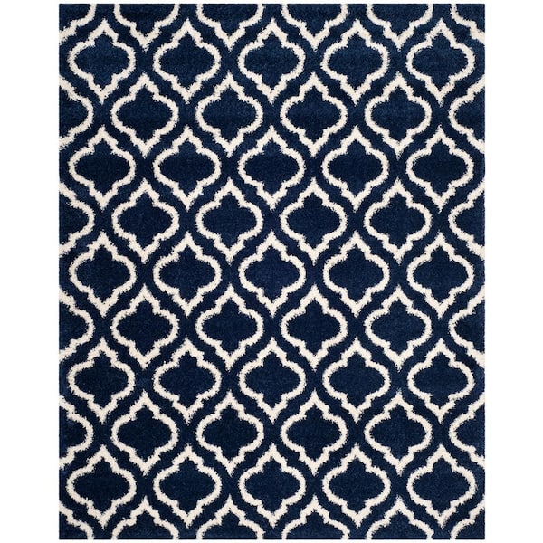 Hudson Shag 11 ft. x 15 ft. Navy/Ivory Geometric Multi-Trellis Area Rug