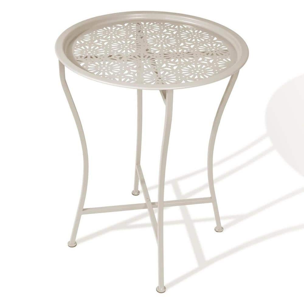 Metal Outdoor Side Tables Foldable Stand with Removable Daisy Pattern Top T