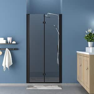 34 in. W x 72 in. H Bifold Semi-Frameless Shower Door in Matte Black Finish with Clear Glass