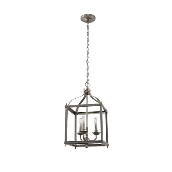 KICHLER Larkin 3-Light Brushed Nickel Traditional Candle Cage Foyer Pendant Hanging Light