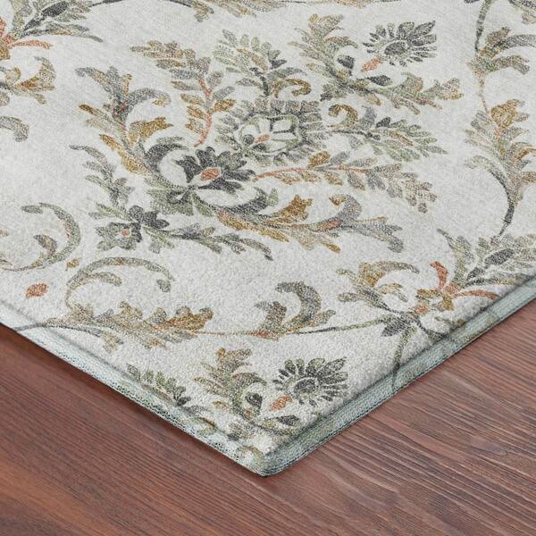 Mayfield Premium Machine Washable Abstract AMF2325 Ivory 8 ft. x 8 ft. Round Rug