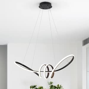 40-Watt 1-Light Black Modern Linear Geometric Integrated LED Chandelier Creative Design Unique Ceiling Hanging Light