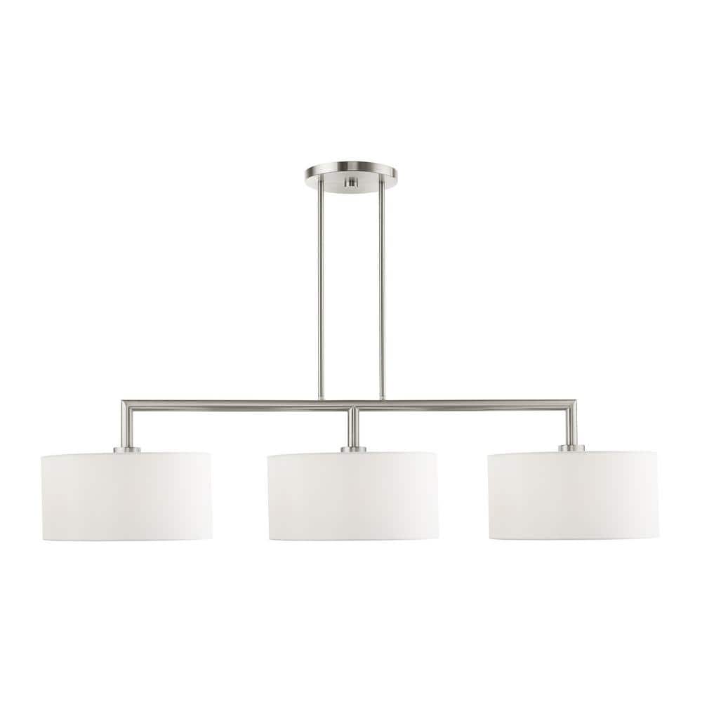 Sleek Brushed Nickel 3-Light Linear Drum Chandelier