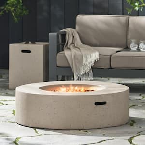 Aidan 39 in. x 11.47 in. Round MGO Gas Outdoor Patio Fire Pit Table in Light Grey 50,000 BTU with Tank Holder