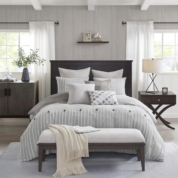 MADISON PARK Signature Essence Gray Cotton Queen Jacquard Comforter Set