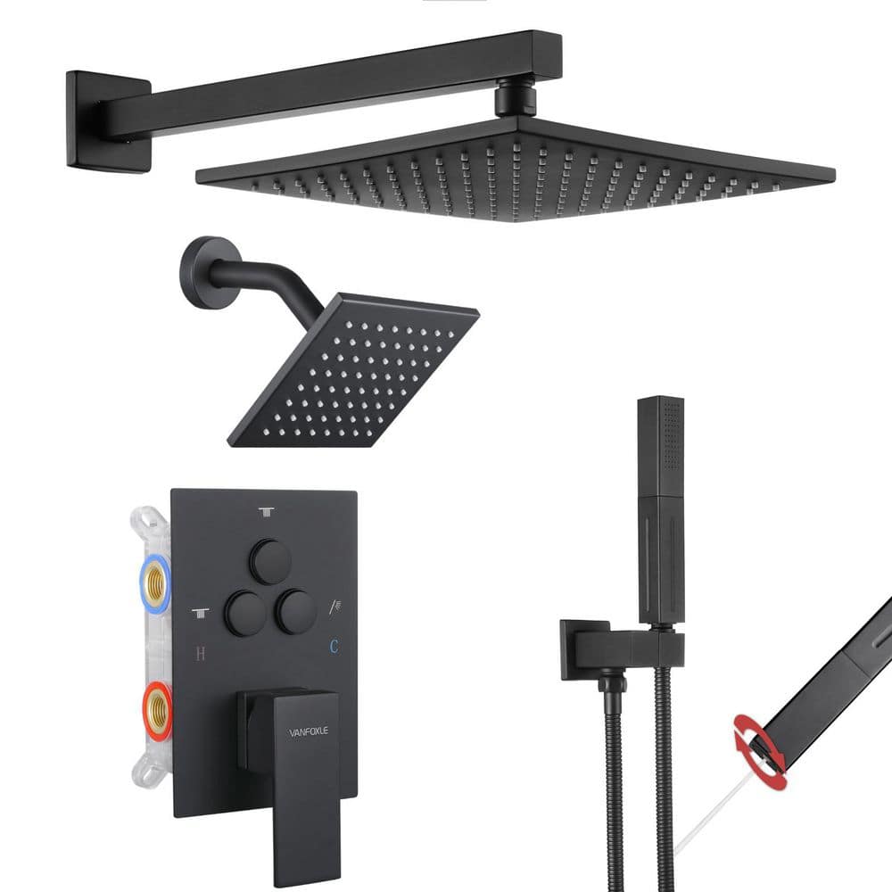Luxury Single Handle 2-Spray Shower Faucet 1.8 GPM with 10 in. Rainfall Head and Pressure Balance Valve in Matte Black price history on PriceWatchPro