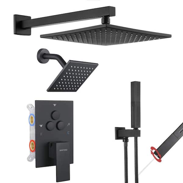 Luxury Single Handle 2-Spray Shower Faucet 1.8 GPM with 10 in. Rainfall Head and Pressure Balance Valve in Matte Black