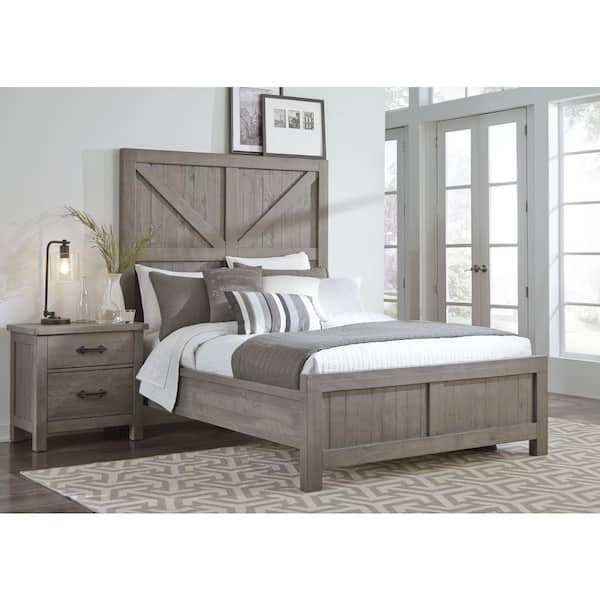 Modus Furniture Austin Light Wood Rustic Grey California King Panel Bed With Barn Door Headboard 9x13f6 The Home Depot