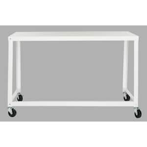 47 in. Rectangular White Writing Desk with Wheels