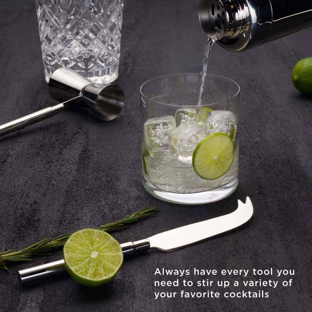 Bliss 8-Piece Stainless Steel Bar Tool Set with Acacia Wood Stand