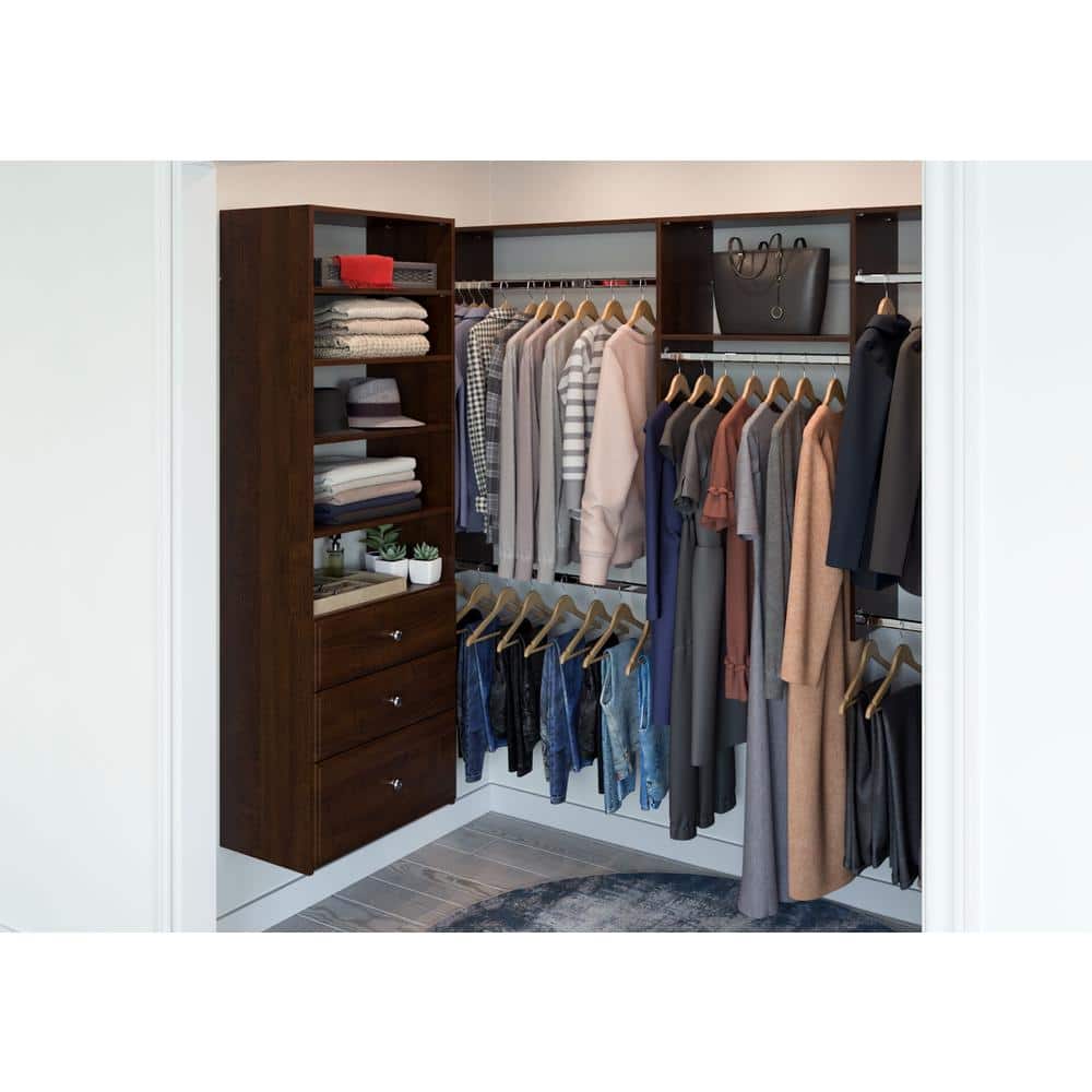 Truffle Finished Wall-Mount Closet Organizer with Drawers