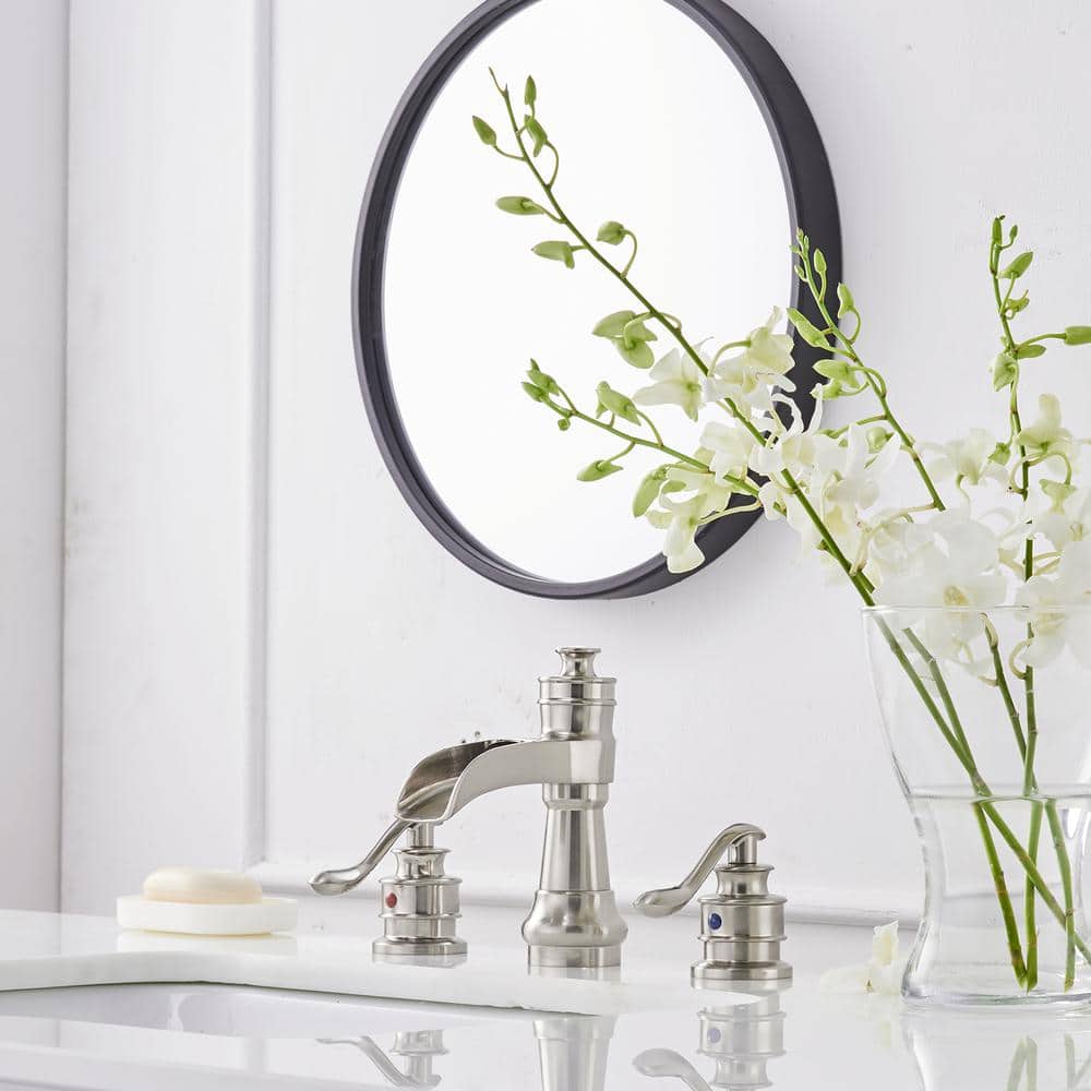 Brushed Nickel 8-Inch Widespread Waterfall Bathroom Faucet with Lever Handles