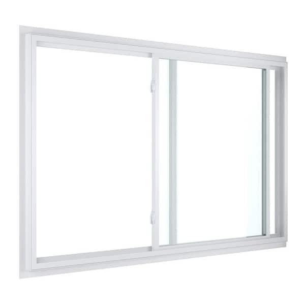 American Craftsman 84 in. x 47 in. 50 Series White Sliding Low-E Argon Glass Vinyl Fin Window, Screen Incl