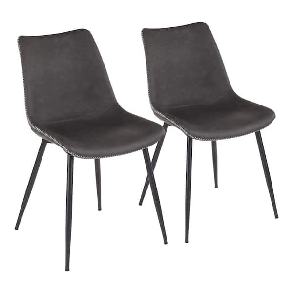 Lumisource Durango Black Metal and Grey Vintage Faux Leather Dining Chair (Set of 2)