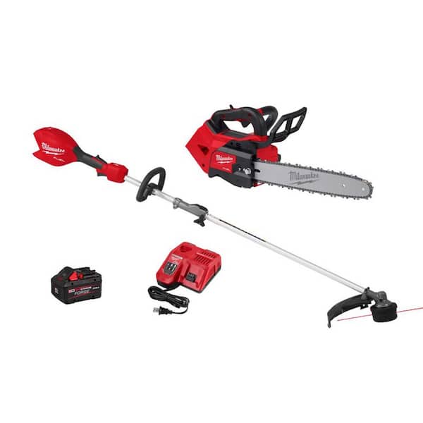Milwaukee M18 FUEL 14 in. Top Handle 18V Battery Powered Brushless Cordless Chainsaw w/ String Trimmer, 8.0 Ah Battery, Charger