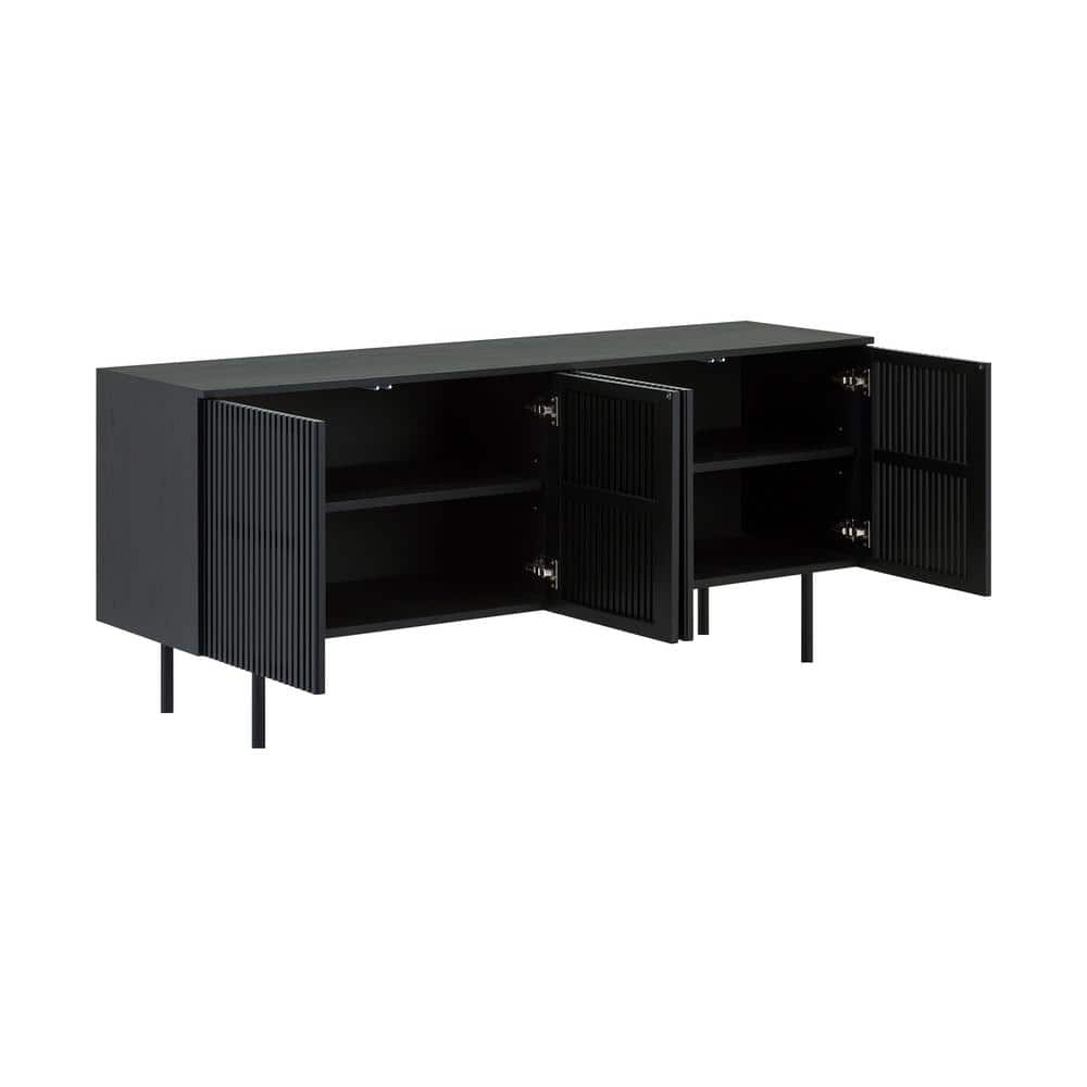 Pasadena Black Oak Wood 66" 4-Door Buffet Cabinet