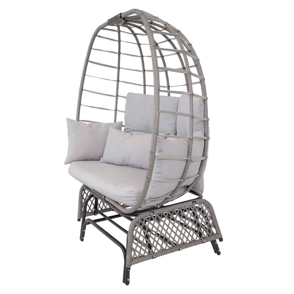 Gray Polyrattan Double Egg Chair Glider with Cushions