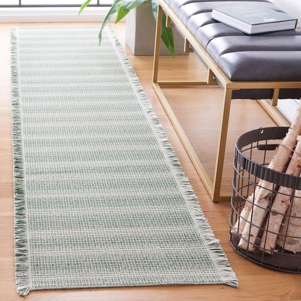 Augustine 2 ft. x 9 Ivory/Green Solid Color Runner Rug