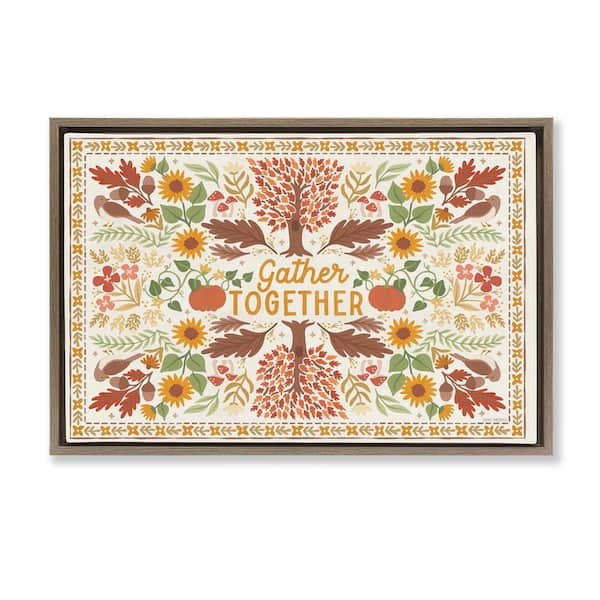 Stupell Industries Gather Together Pattern by Laura Marshall Brown Floater Frame Graphic Nature Art Print 17 in. x 25 in.