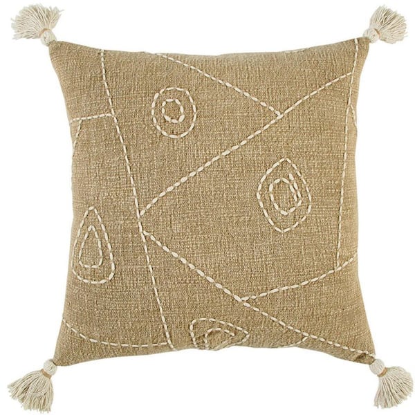 Khaki Solid Polyester 18 in. x 18 in. Throw Pillow