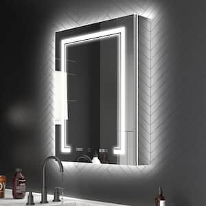 Deluxe 24 in. W x 32 in. H Rectangular Recessed/Surface Mount Left Medicine Cabinet with Mirror, Backlit and Front Light