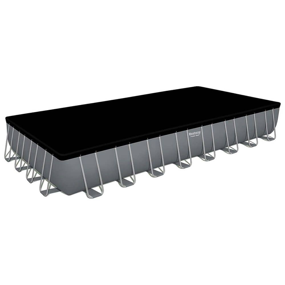 31 ft Gray Rectangular Metal Frame Above Ground Pool Set with Pump and Ladder