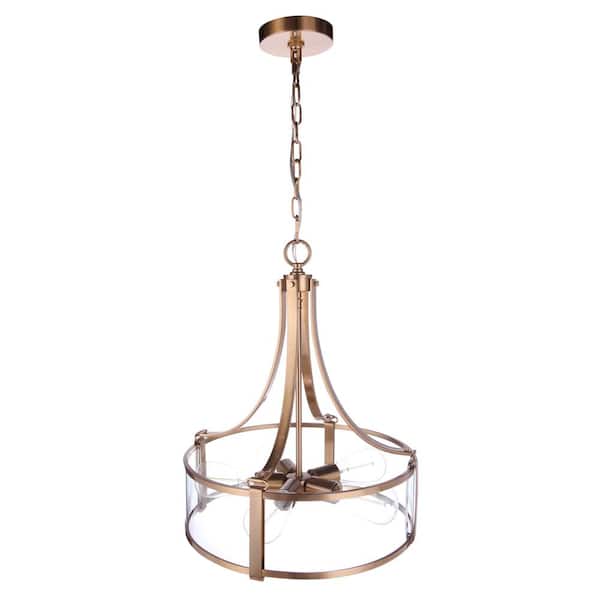 Elliot 60-Watt 5-Light Satin Brass Finish Dining/Kitchen Island Pendant with Clear Glass Shade, No Bulbs Included
