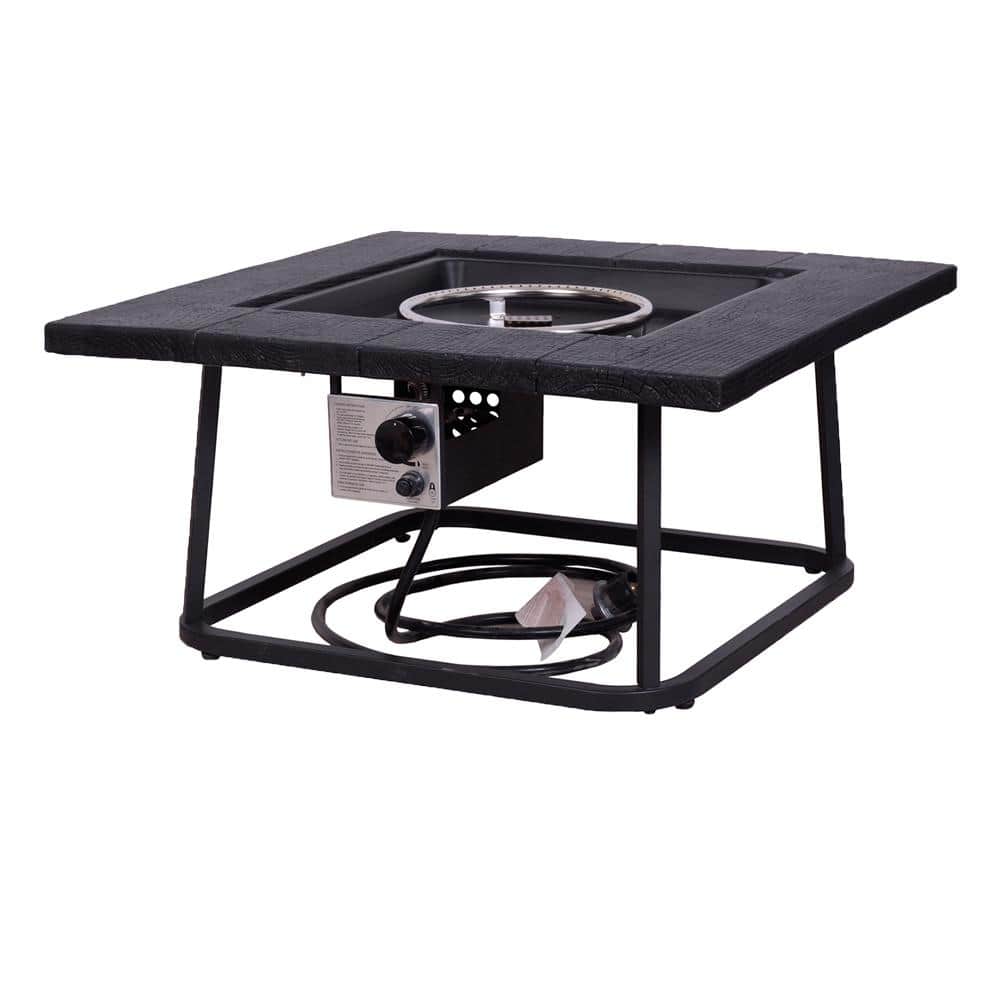 Modern 32 in. W x 16 in. H Square Propane Terrace Fire Table Black Fire Pit