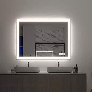 36 in. W x 48 in. H Rectangular Framed LED Anti-Fog Wall Mirror in Black with Backlit and Front Light