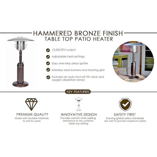 Fire Sense 10,000 BTU Hammered Bronze Tabletop Propane Gas Patio