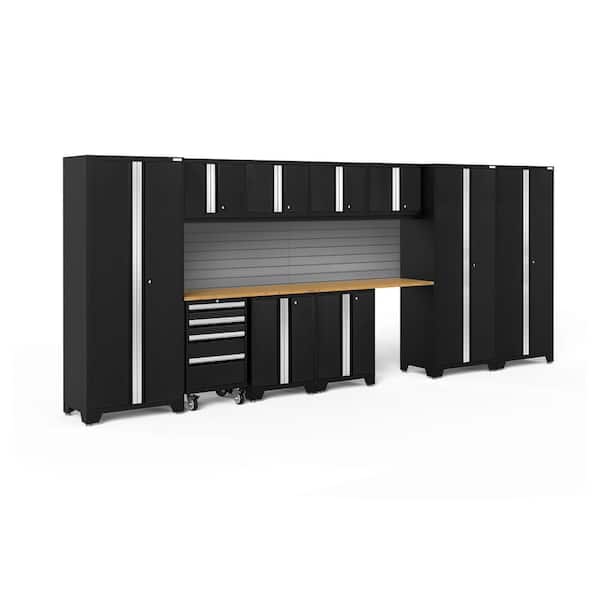 NewAge Products Bold Series 186 in. W x 76.75 in. H x 18 in. D 24-Gauge Steel Garage Cabinet Set in Black (12-Piece)