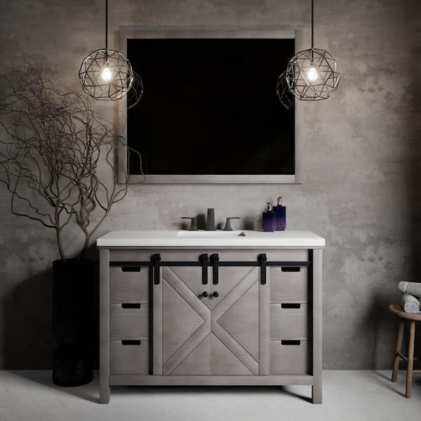 Marsyas 48 in W x 22 in D Ash Grey Bath Vanity, White Quartz Countertop, Faucet Set and 44 in Mirror