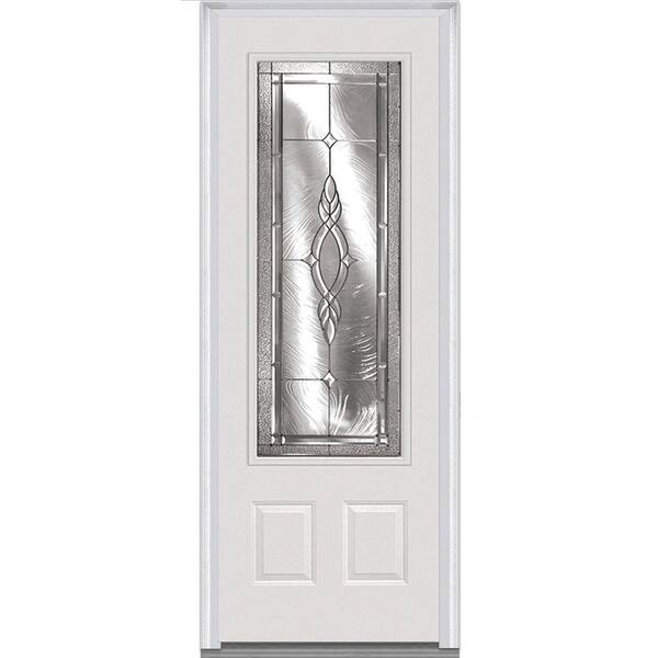 MMI Door 36 in. x 96 in. Brentwood Left-Hand 3/4 Lite 2-Panel Classic Painted Fiberglass Smooth Prehung Front Door