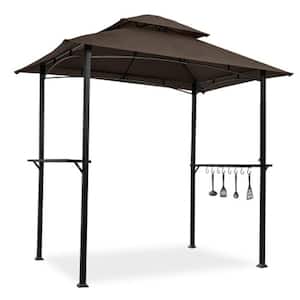 8 ft. x 5 ft. Brown Outdoor Grill Gazebo Shelter Tent with Hook and Bar Counters