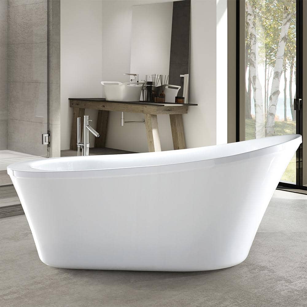 Vanity Art 70" White Acrylic Freestanding Soaking Bathtub