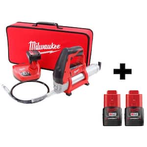 12 12-Volt Lithium-Ion Cordless Grease Gun Kit With Two Free M12 1.5 Ah Batteries
